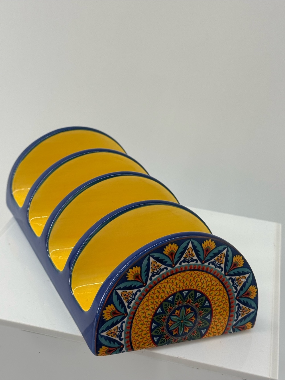 Hand-Painted Yellow and Blue Ceramic Bico Habana Ceramic Taco 🌮 Holder